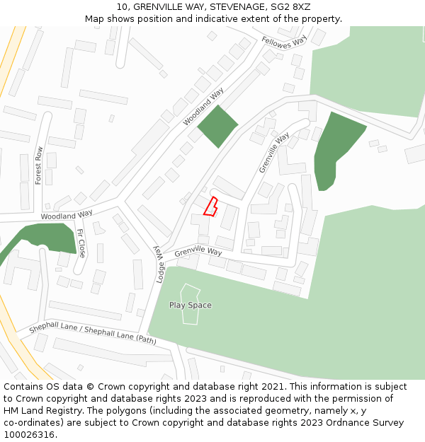 10, GRENVILLE WAY, STEVENAGE, SG2 8XZ: Location map and indicative extent of plot