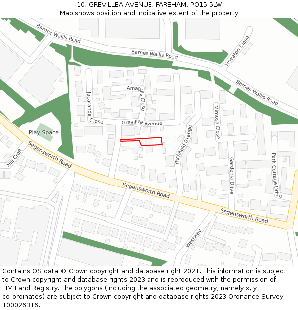10, GREVILLEA AVENUE, FAREHAM, PO15 5LW: Location map and indicative extent of plot