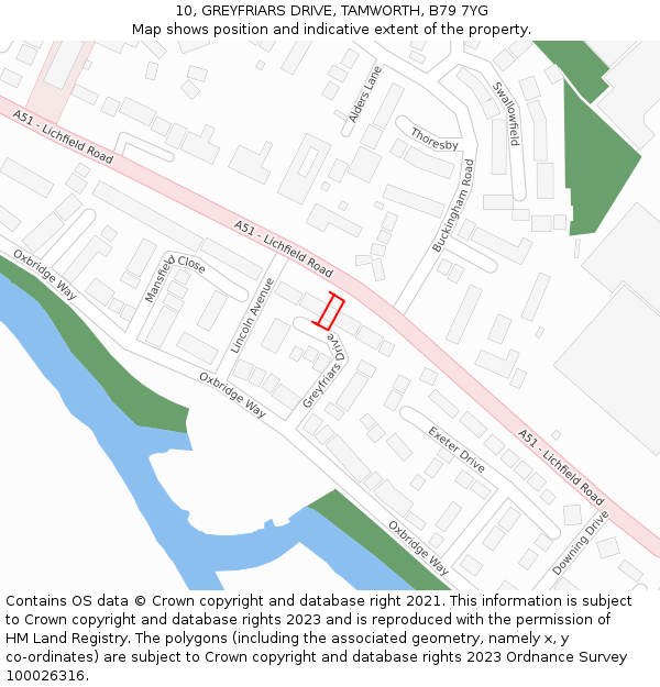 10, GREYFRIARS DRIVE, TAMWORTH, B79 7YG: Location map and indicative extent of plot