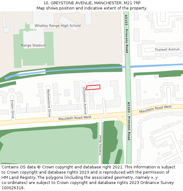 10, GREYSTONE AVENUE, MANCHESTER, M21 7RP: Location map and indicative extent of plot