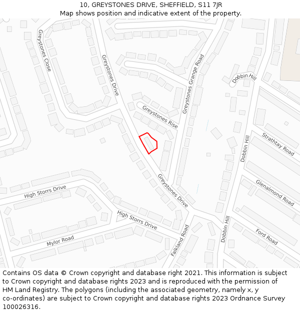 10, GREYSTONES DRIVE, SHEFFIELD, S11 7JR: Location map and indicative extent of plot