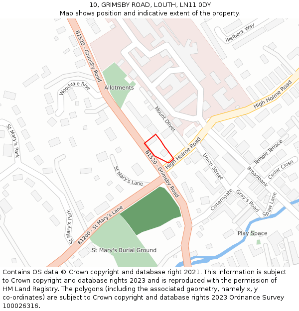 10, GRIMSBY ROAD, LOUTH, LN11 0DY: Location map and indicative extent of plot