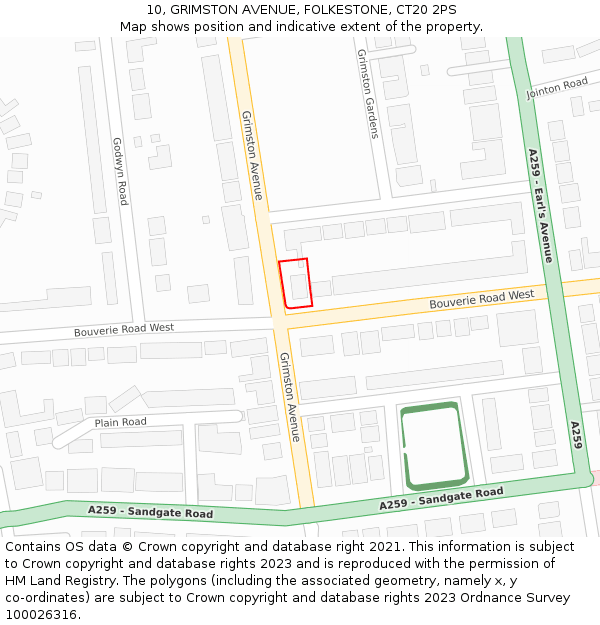 10, GRIMSTON AVENUE, FOLKESTONE, CT20 2PS: Location map and indicative extent of plot