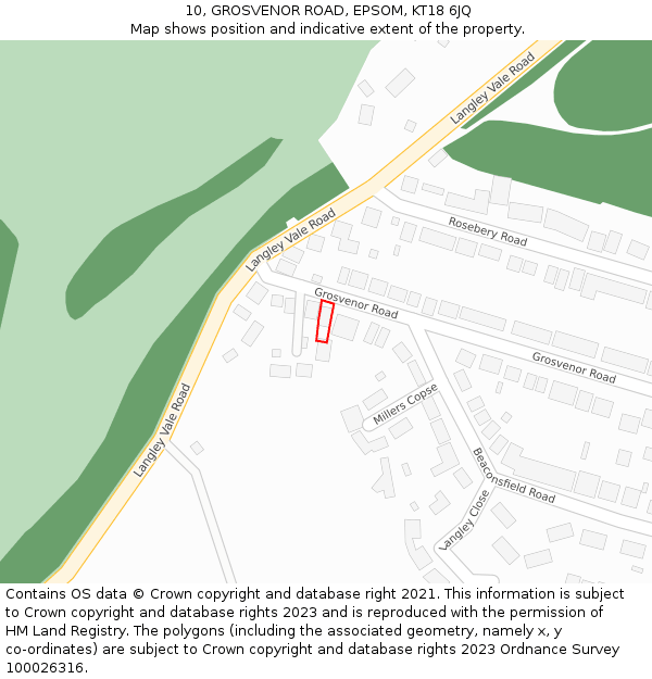 10, GROSVENOR ROAD, EPSOM, KT18 6JQ: Location map and indicative extent of plot