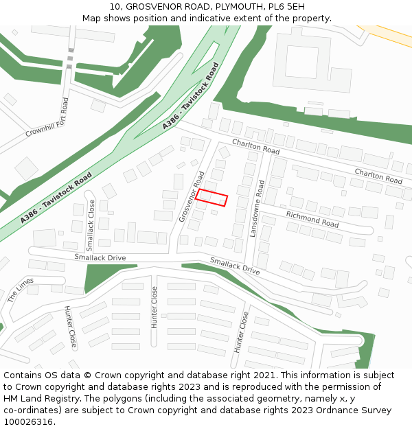 10, GROSVENOR ROAD, PLYMOUTH, PL6 5EH: Location map and indicative extent of plot