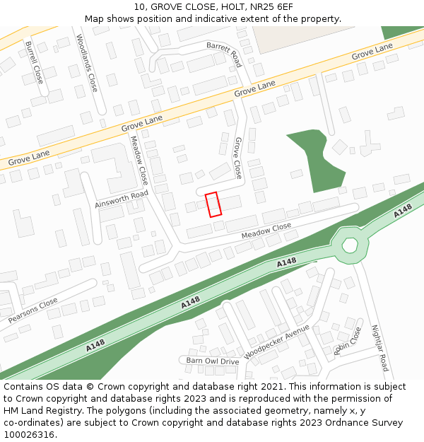 10, GROVE CLOSE, HOLT, NR25 6EF: Location map and indicative extent of plot