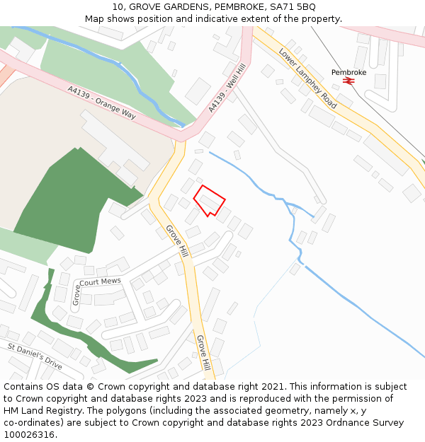 10, GROVE GARDENS, PEMBROKE, SA71 5BQ: Location map and indicative extent of plot