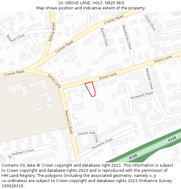 10, GROVE LANE, HOLT, NR25 6EG: Location map and indicative extent of plot