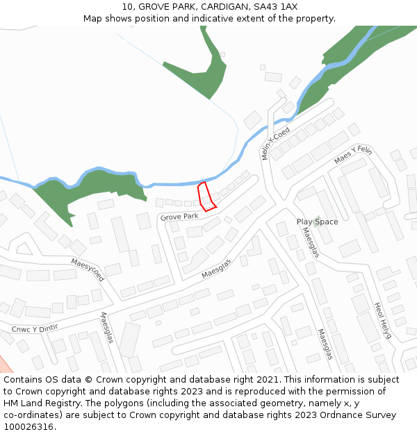 10, GROVE PARK, CARDIGAN, SA43 1AX: Location map and indicative extent of plot