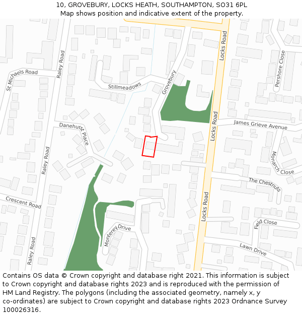 10, GROVEBURY, LOCKS HEATH, SOUTHAMPTON, SO31 6PL: Location map and indicative extent of plot