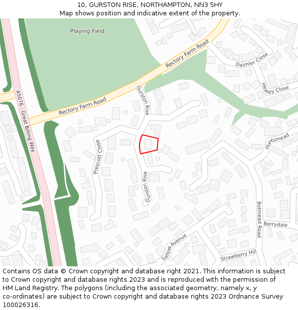 10, GURSTON RISE, NORTHAMPTON, NN3 5HY: Location map and indicative extent of plot