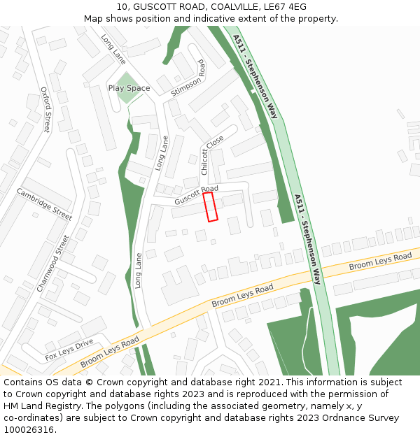 10, GUSCOTT ROAD, COALVILLE, LE67 4EG: Location map and indicative extent of plot