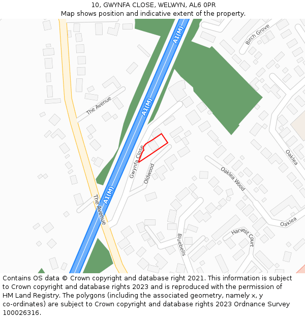 10, GWYNFA CLOSE, WELWYN, AL6 0PR: Location map and indicative extent of plot