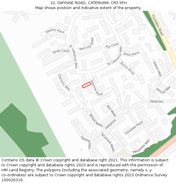 10, GWYNNE ROAD, CATERHAM, CR3 5FH: Location map and indicative extent of plot