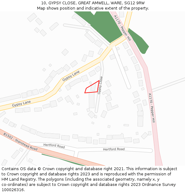 10, GYPSY CLOSE, GREAT AMWELL, WARE, SG12 9RW: Location map and indicative extent of plot