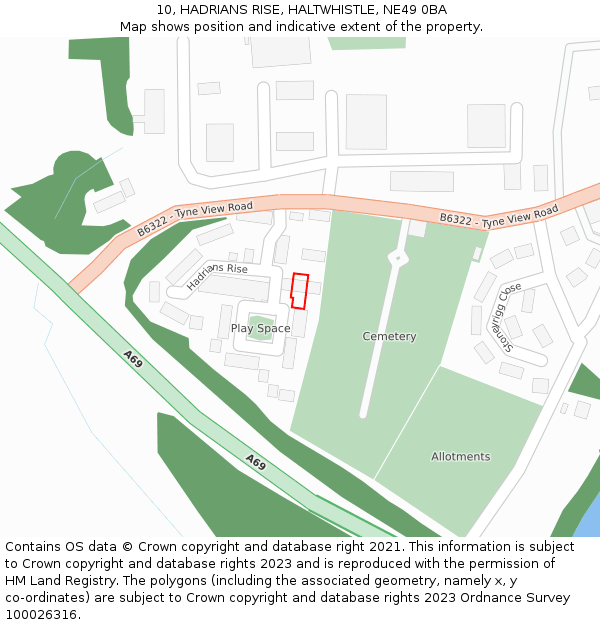 10, HADRIANS RISE, HALTWHISTLE, NE49 0BA: Location map and indicative extent of plot