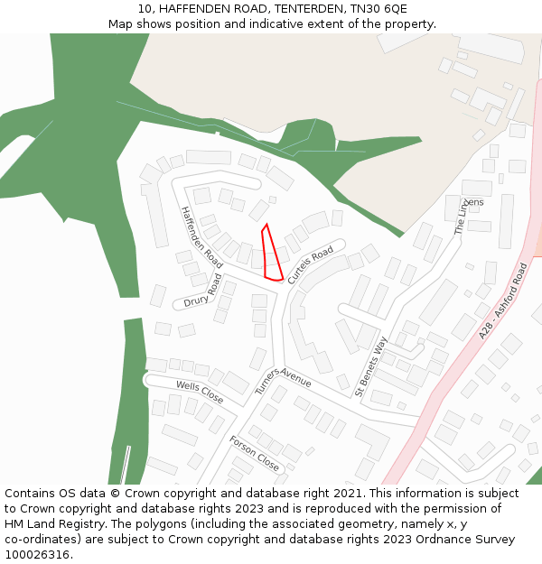 10, HAFFENDEN ROAD, TENTERDEN, TN30 6QE: Location map and indicative extent of plot