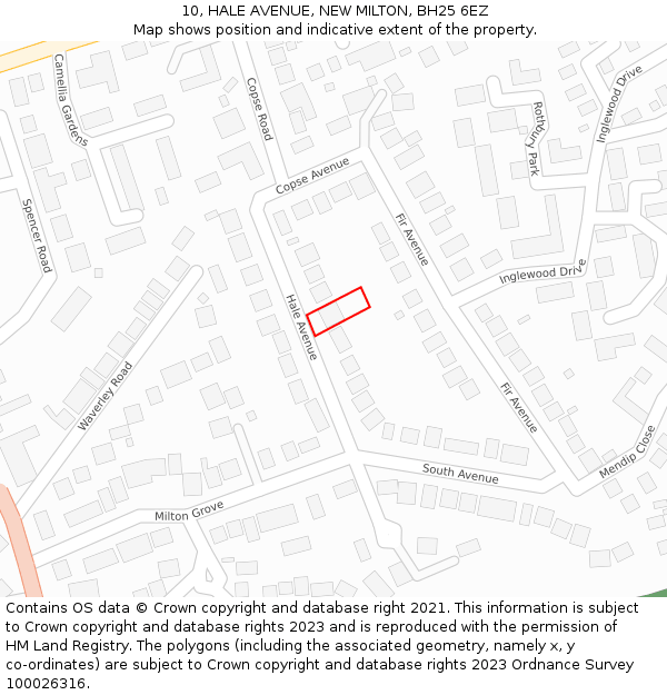 10, HALE AVENUE, NEW MILTON, BH25 6EZ: Location map and indicative extent of plot