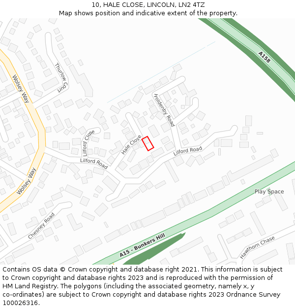 10, HALE CLOSE, LINCOLN, LN2 4TZ: Location map and indicative extent of plot