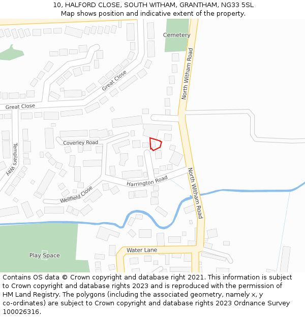 10, HALFORD CLOSE, SOUTH WITHAM, GRANTHAM, NG33 5SL: Location map and indicative extent of plot