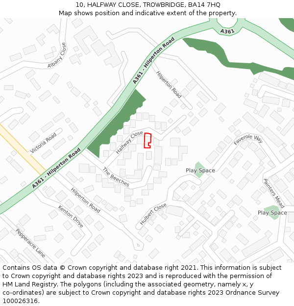 10, HALFWAY CLOSE, TROWBRIDGE, BA14 7HQ: Location map and indicative extent of plot