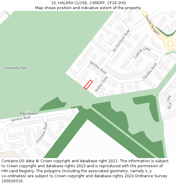 10, HALIFAX CLOSE, CARDIFF, CF24 2HG: Location map and indicative extent of plot