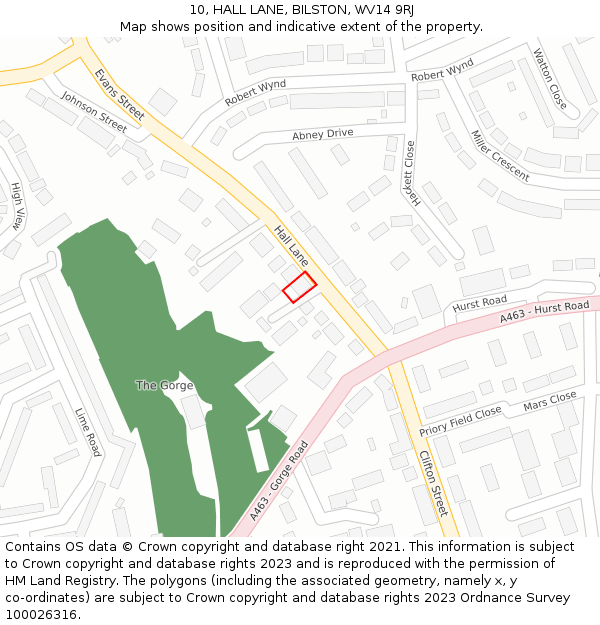 10, HALL LANE, BILSTON, WV14 9RJ: Location map and indicative extent of plot