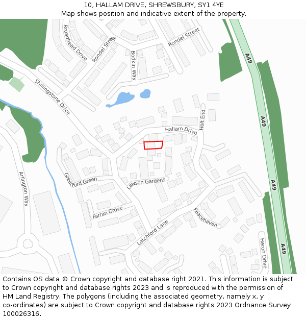 10, HALLAM DRIVE, SHREWSBURY, SY1 4YE: Location map and indicative extent of plot