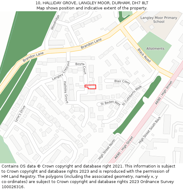 10, HALLIDAY GROVE, LANGLEY MOOR, DURHAM, DH7 8LT: Location map and indicative extent of plot