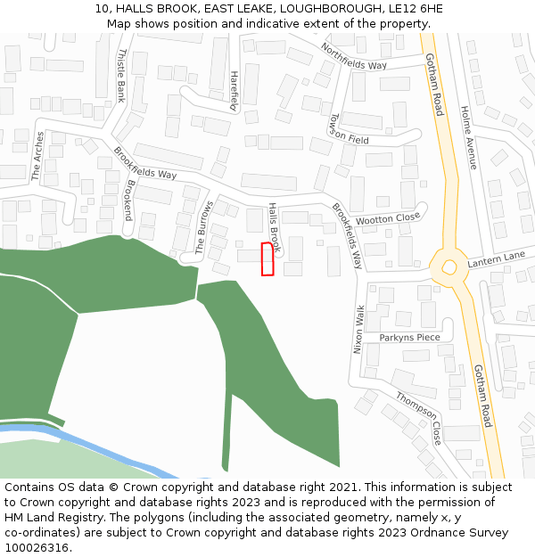 10, HALLS BROOK, EAST LEAKE, LOUGHBOROUGH, LE12 6HE: Location map and indicative extent of plot