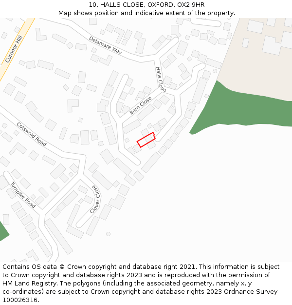 10, HALLS CLOSE, OXFORD, OX2 9HR: Location map and indicative extent of plot