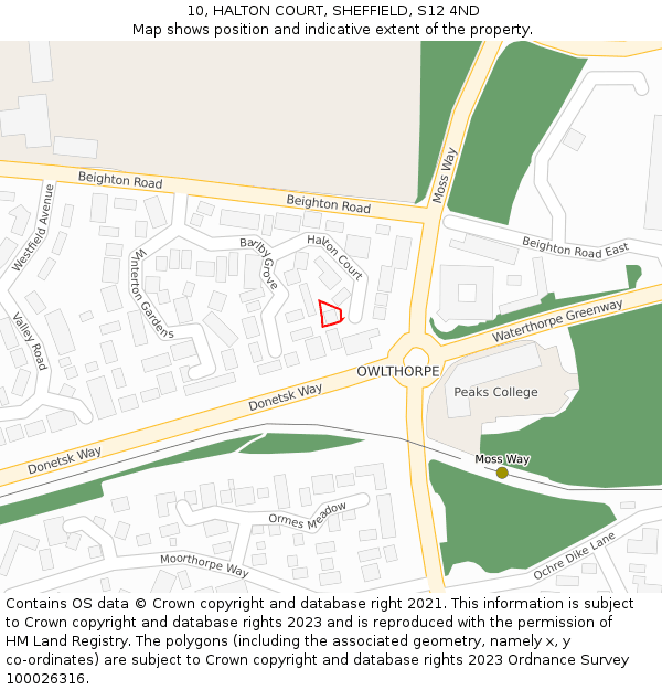 10, HALTON COURT, SHEFFIELD, S12 4ND: Location map and indicative extent of plot
