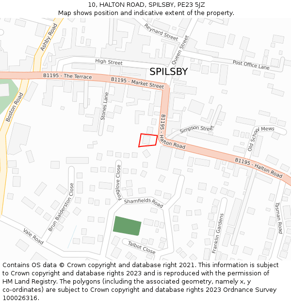 10, HALTON ROAD, SPILSBY, PE23 5JZ: Location map and indicative extent of plot