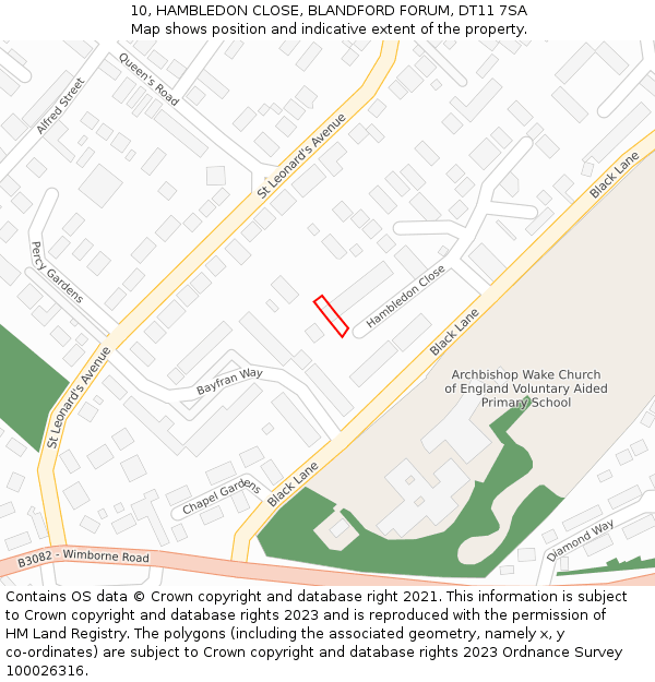 10, HAMBLEDON CLOSE, BLANDFORD FORUM, DT11 7SA: Location map and indicative extent of plot