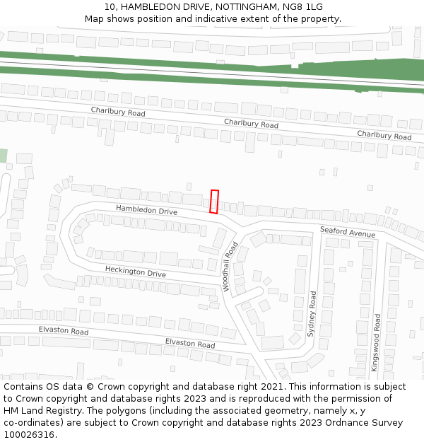 10, HAMBLEDON DRIVE, NOTTINGHAM, NG8 1LG: Location map and indicative extent of plot