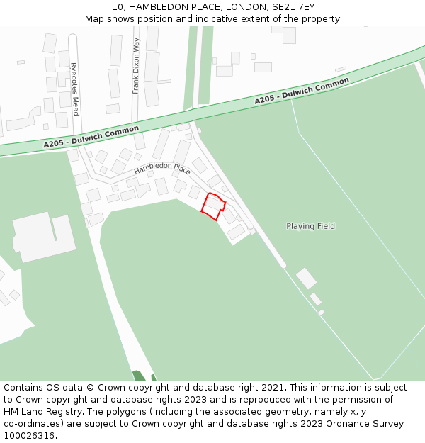 10, HAMBLEDON PLACE, LONDON, SE21 7EY: Location map and indicative extent of plot