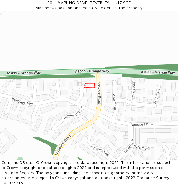 10, HAMBLING DRIVE, BEVERLEY, HU17 9GD: Location map and indicative extent of plot