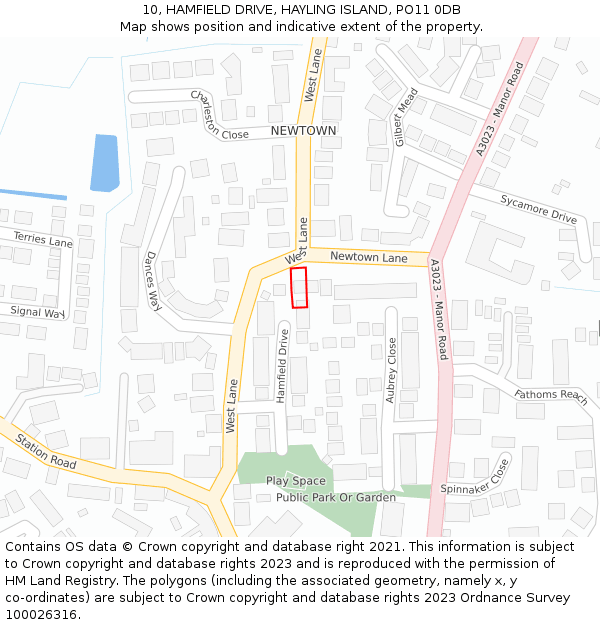 10, HAMFIELD DRIVE, HAYLING ISLAND, PO11 0DB: Location map and indicative extent of plot