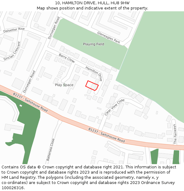 10, HAMILTON DRIVE, HULL, HU8 9HW: Location map and indicative extent of plot