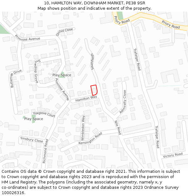 10, HAMILTON WAY, DOWNHAM MARKET, PE38 9SR: Location map and indicative extent of plot