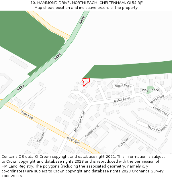 10, HAMMOND DRIVE, NORTHLEACH, CHELTENHAM, GL54 3JF: Location map and indicative extent of plot