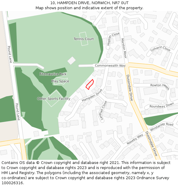 10, HAMPDEN DRIVE, NORWICH, NR7 0UT: Location map and indicative extent of plot