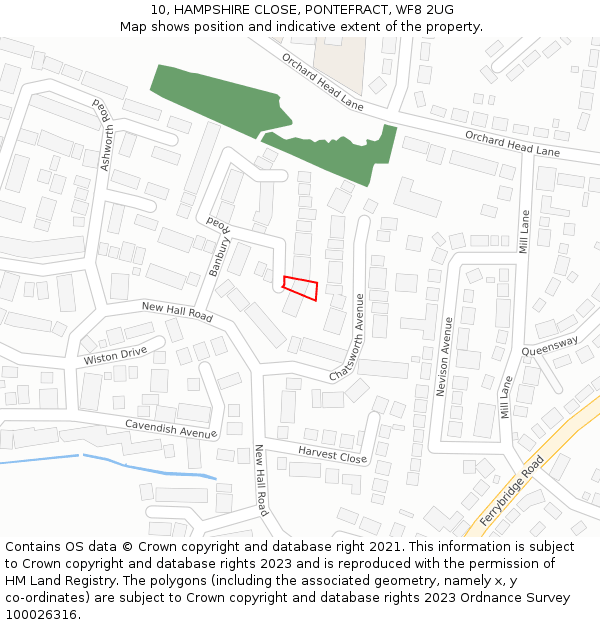 10, HAMPSHIRE CLOSE, PONTEFRACT, WF8 2UG: Location map and indicative extent of plot