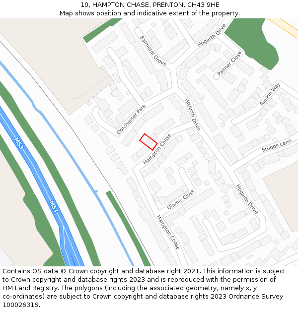 10, HAMPTON CHASE, PRENTON, CH43 9HE: Location map and indicative extent of plot