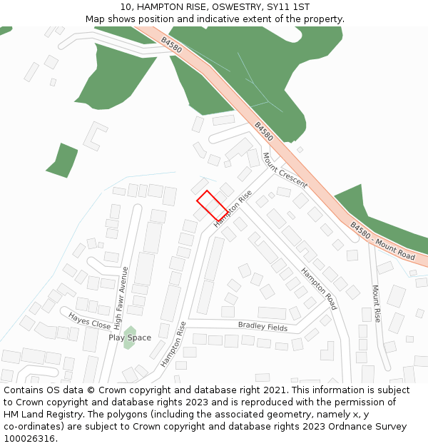 10, HAMPTON RISE, OSWESTRY, SY11 1ST: Location map and indicative extent of plot