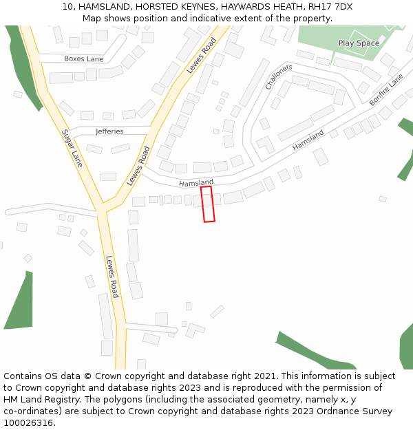 10, HAMSLAND, HORSTED KEYNES, HAYWARDS HEATH, RH17 7DX: Location map and indicative extent of plot