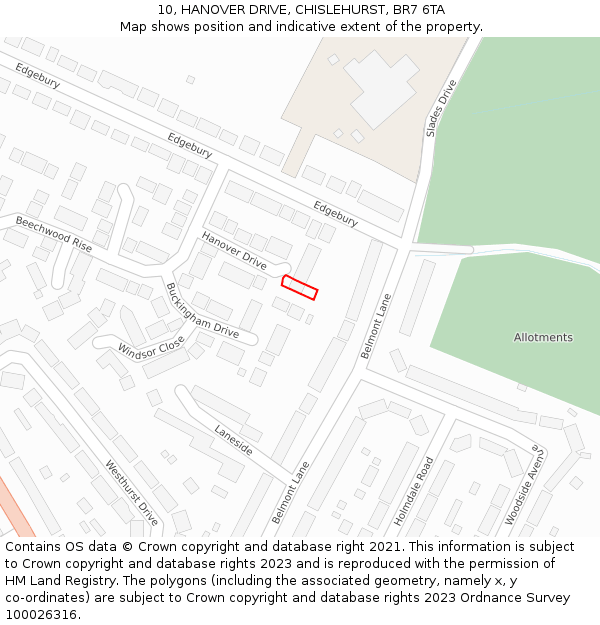 10, HANOVER DRIVE, CHISLEHURST, BR7 6TA: Location map and indicative extent of plot