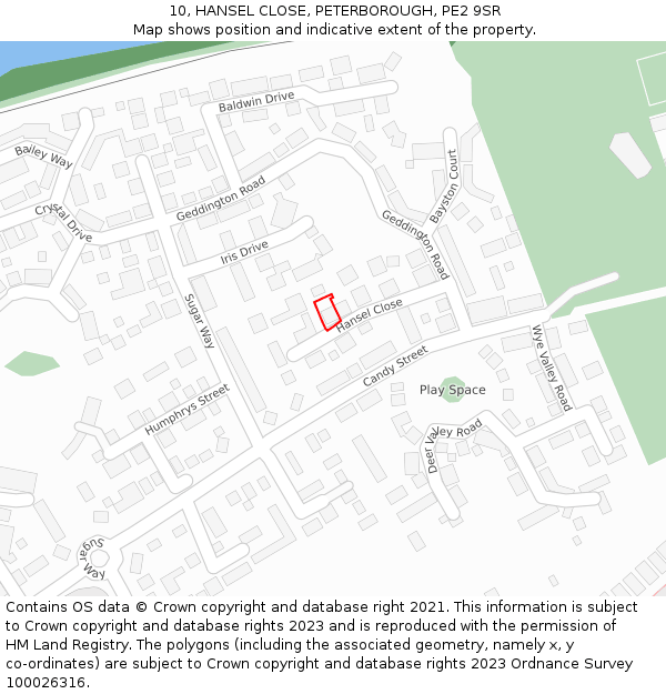 10, HANSEL CLOSE, PETERBOROUGH, PE2 9SR: Location map and indicative extent of plot