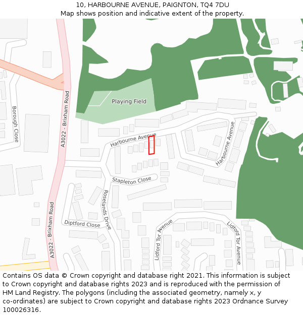 10, HARBOURNE AVENUE, PAIGNTON, TQ4 7DU: Location map and indicative extent of plot