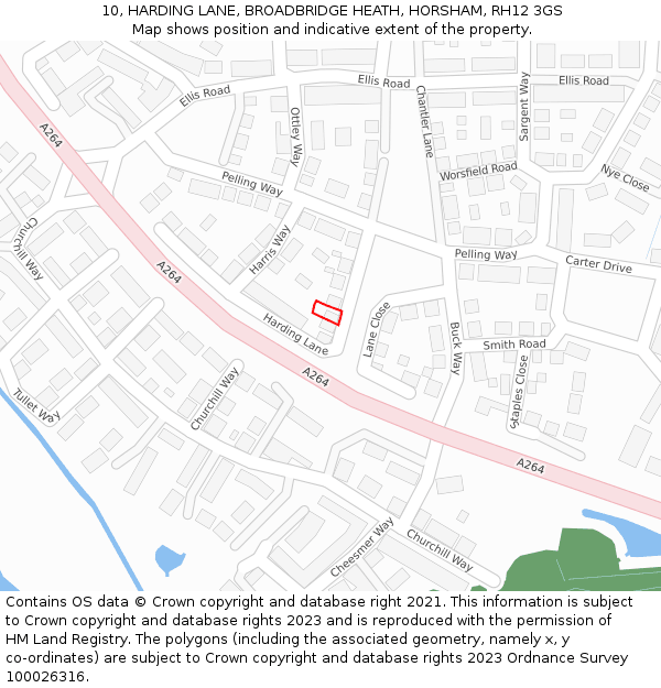 10, HARDING LANE, BROADBRIDGE HEATH, HORSHAM, RH12 3GS: Location map and indicative extent of plot